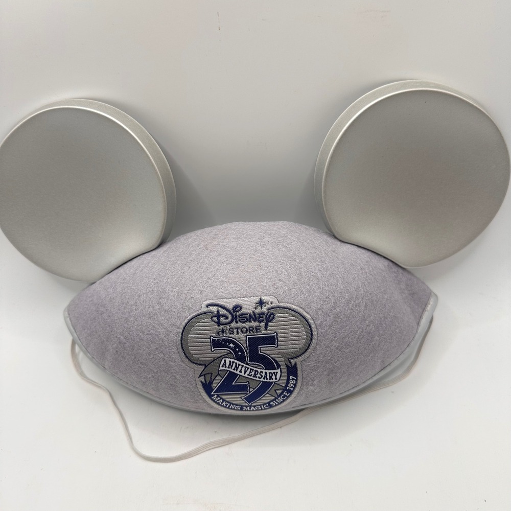 Disney Store 25th Anniversary Mickey Mouse Ear Hat Silver Grey Felt 1987-2012